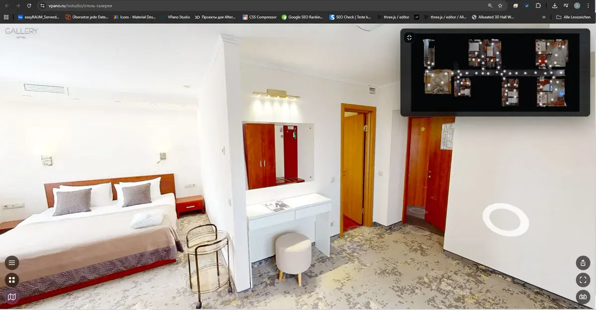 Side-by-side comparison of a 360° panorama tour and a 3D tour with model geometry of the same apartment
