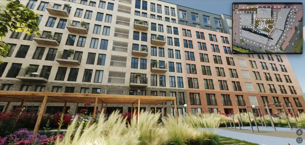 Courtyard of the Art Kvartaly residential complex in Ryazan in a 3D tour built from architectural renderings
